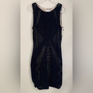 Calvin Klein XL Black knit Laser Cut Dress, Nude Beige Lining, NWOT